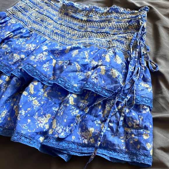 Loveshackfancy Mira Smocked Mini Ruffle Skirt tie blue jay lace trim - Picture 10 of 17